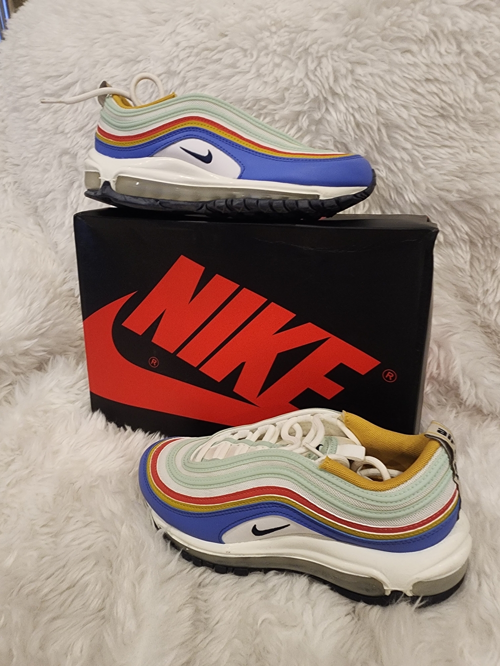 Nike Kids' Air Max 97 Rainbow Sneakers - White/Blue/Green